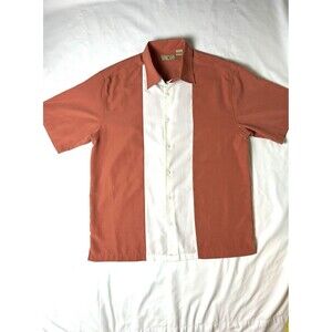 Royal Palm Coral-White Button Short Sleeve Dress Shirt Mens Size Lg. SKU LRC2-2